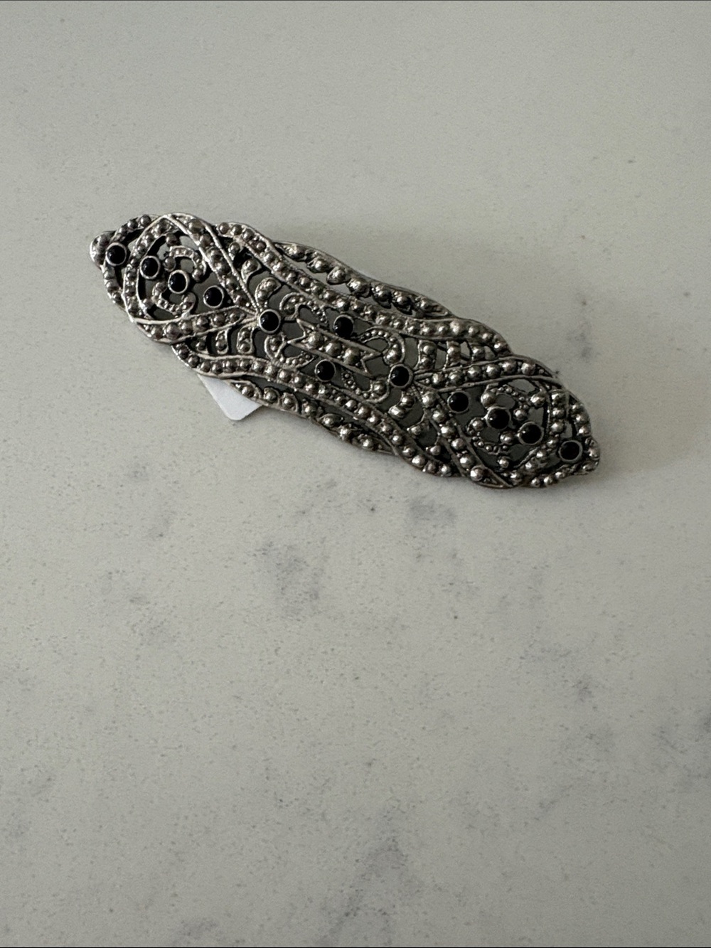 Silver-Tone Filigree brooch - Black Accents